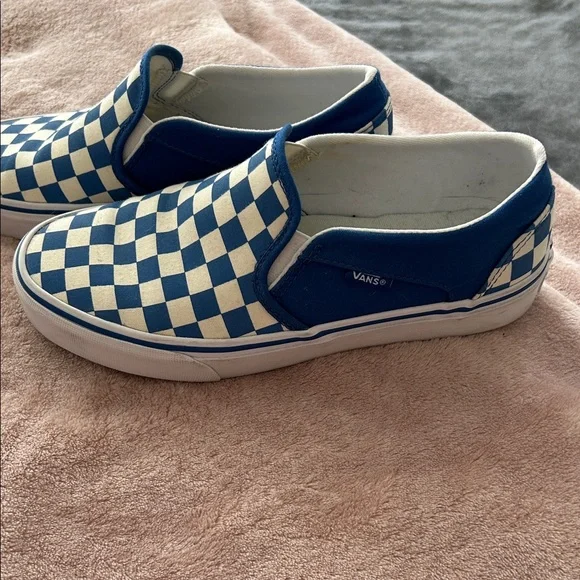 Vans Blue and White Checkered Slip-On Sneakers - Picture 2 of 7